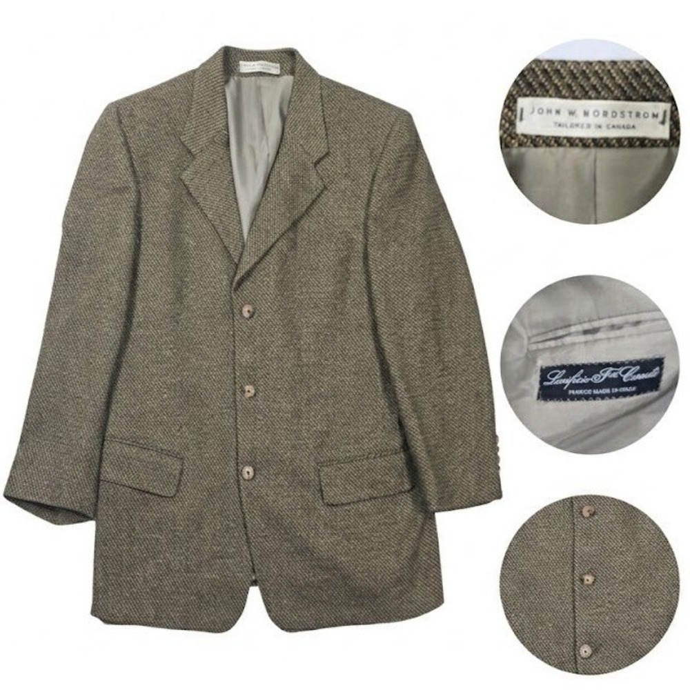 John W Nordstrom Cerruti Wool Tweed Blazer Mens 42 R Sport Coat Italy Fabric